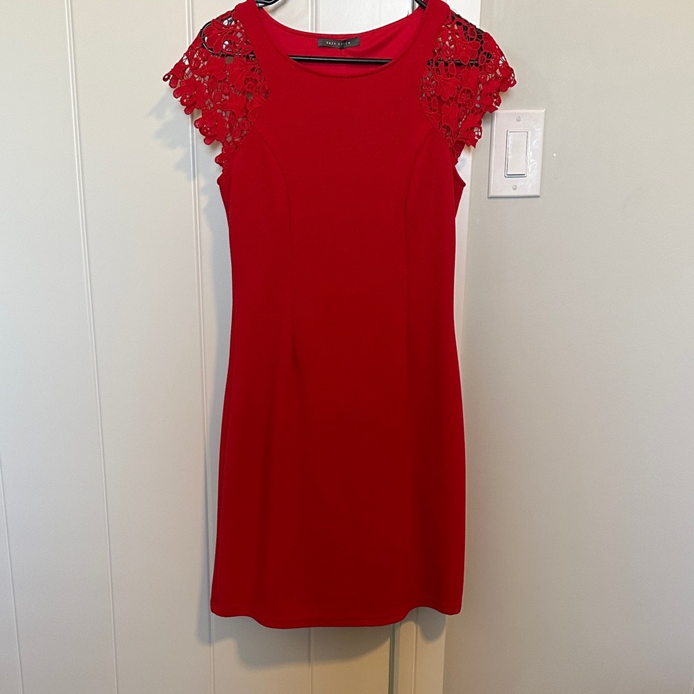 Suzy Shier Scarlet Lace Sleeve Mini Dress